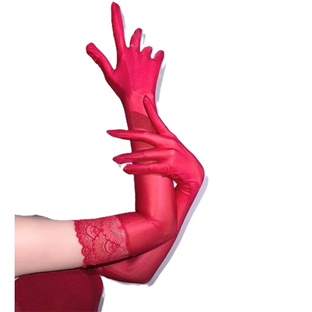 (現貨)蕾絲超滑油亮手絲高密百搭極光分指手套-規格圖1