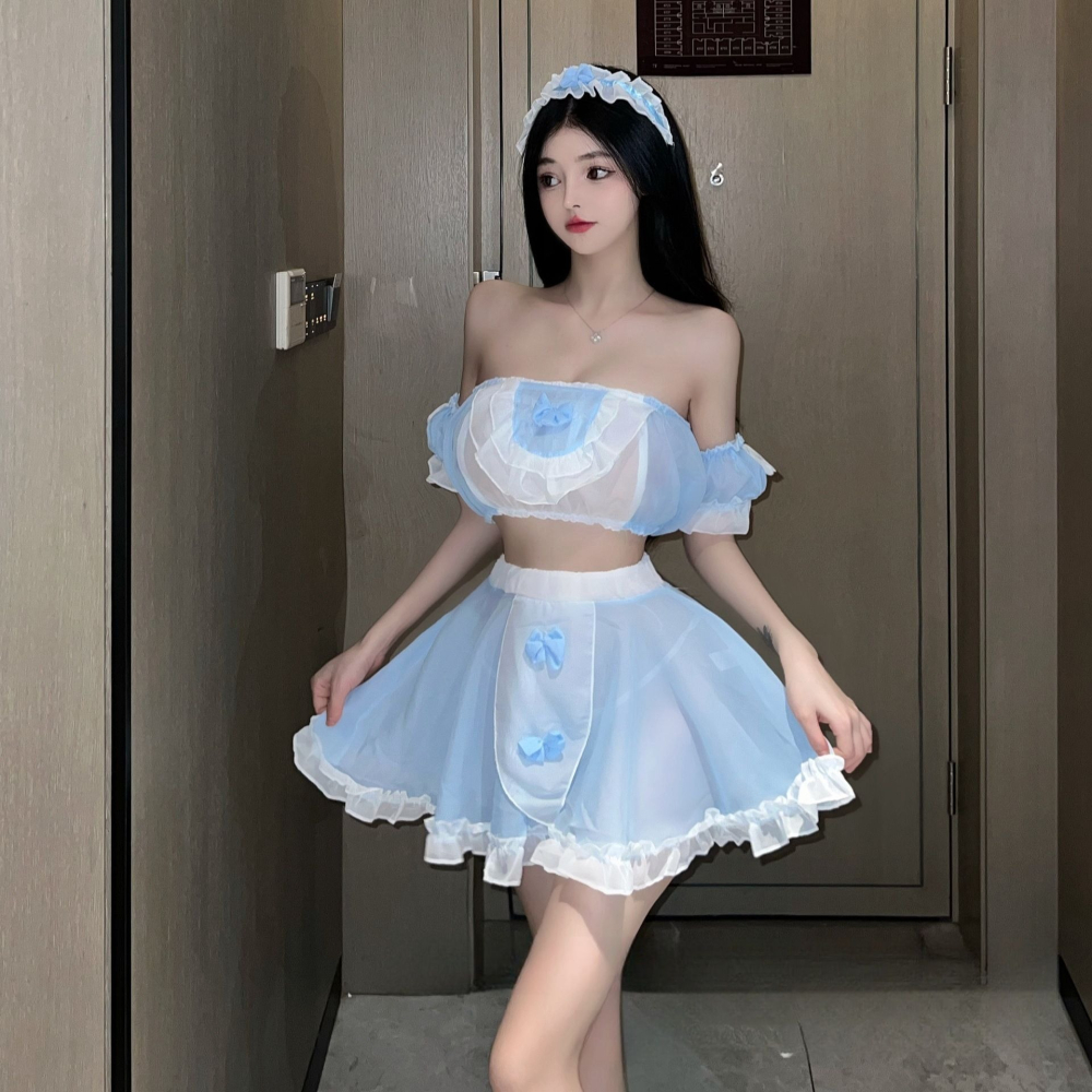 (現貨)甜心一字肩女僕誘惑調情女傭制服蕾絲公主裙角色扮演-細節圖3