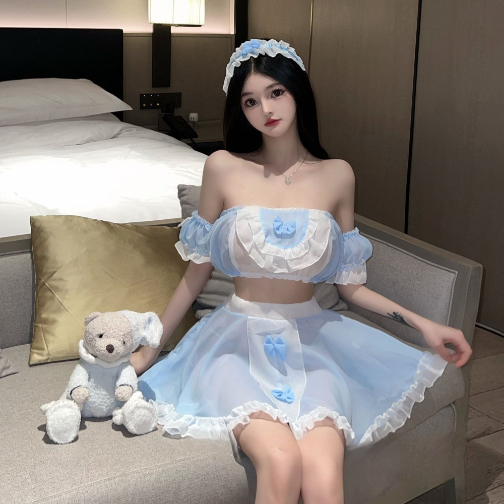 (現貨)甜心一字肩女僕誘惑調情女傭制服蕾絲公主裙角色扮演-細節圖4