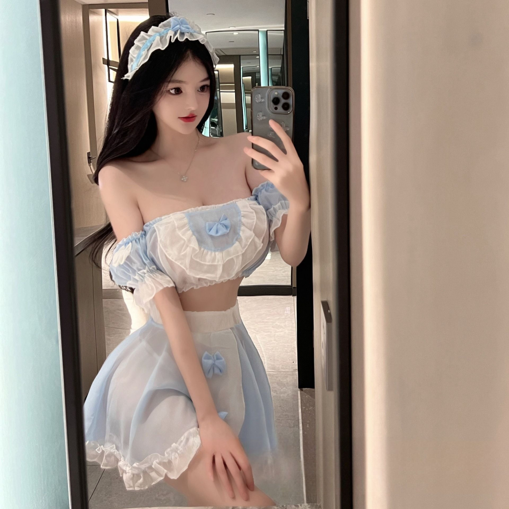 (現貨)甜心一字肩女僕誘惑調情女傭制服蕾絲公主裙角色扮演-細節圖6