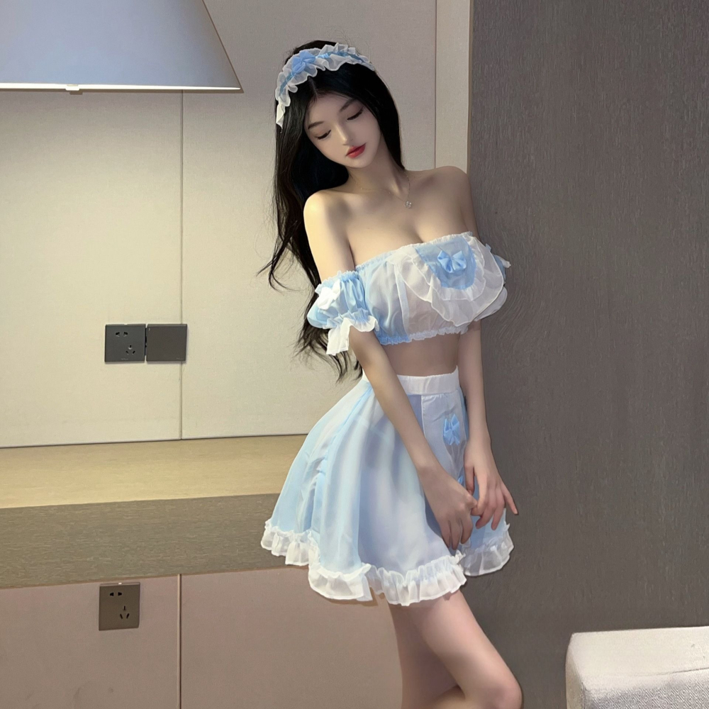 (現貨)甜心一字肩女僕誘惑調情女傭制服蕾絲公主裙角色扮演-細節圖7