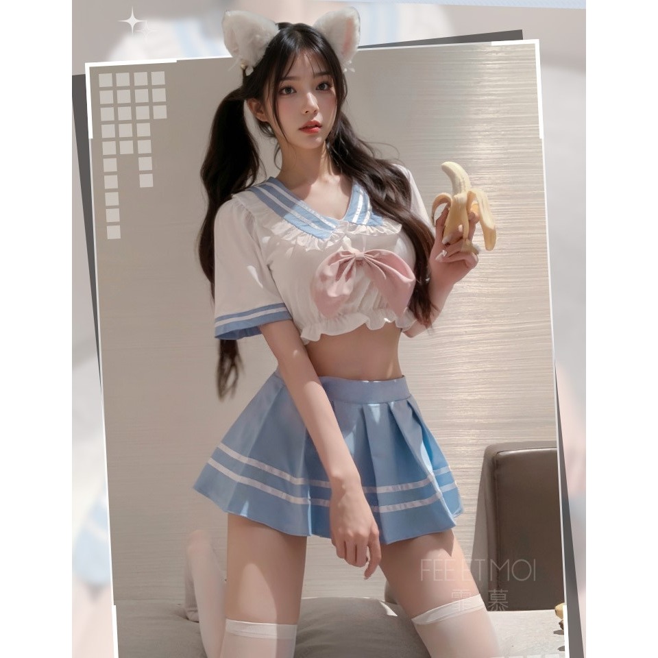 (現貨)純愛校花甜美露腰分體jk制服學院風角色扮演(含髮飾+襪子)-細節圖3