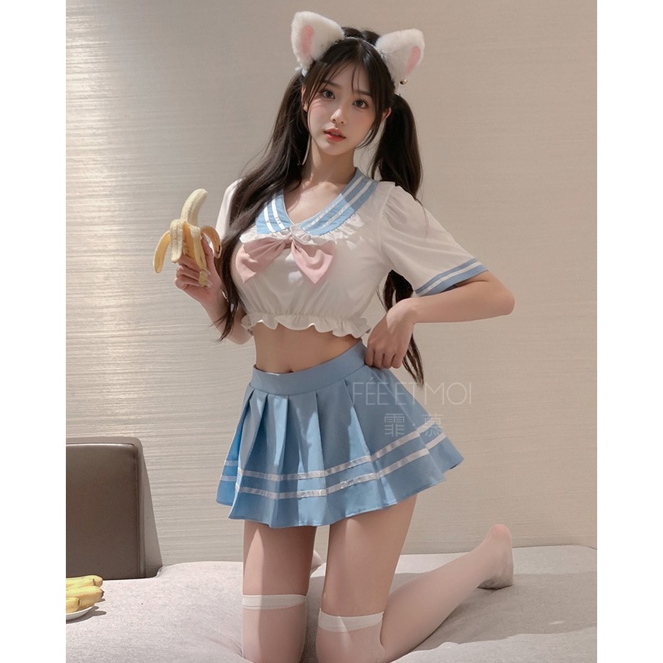 (現貨)純愛校花甜美露腰分體jk制服學院風角色扮演(含髮飾+襪子)-細節圖4