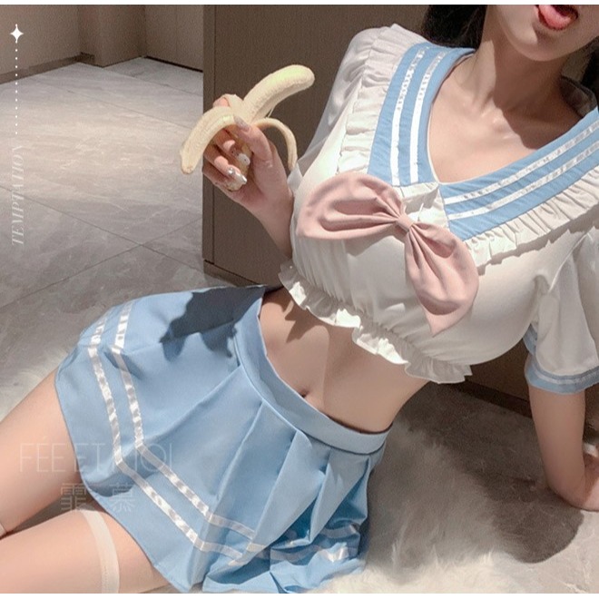 (現貨)純愛校花甜美露腰分體jk制服學院風角色扮演(含髮飾+襪子)-細節圖11