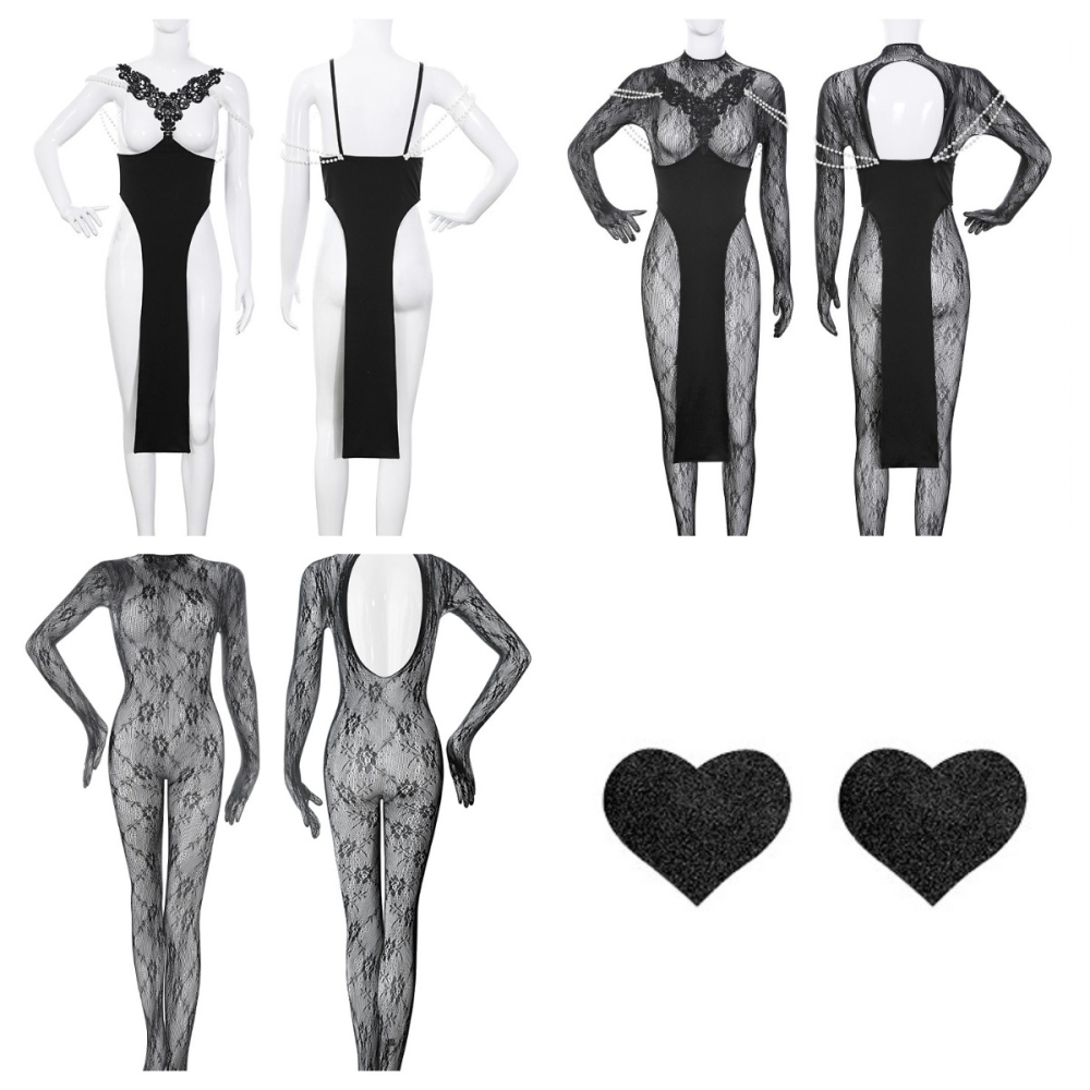 (現貨)透視蕾絲多穿法萬聖節誘惑性感露胸裸臀角色扮演(含面具+胸貼)-細節圖2