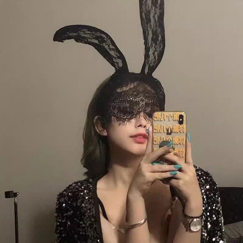 (現貨)黑色性感貓耳朵髮箍女蕾絲面罩遮臉網紗頭紗髮飾頭飾(長短款)-細節圖3