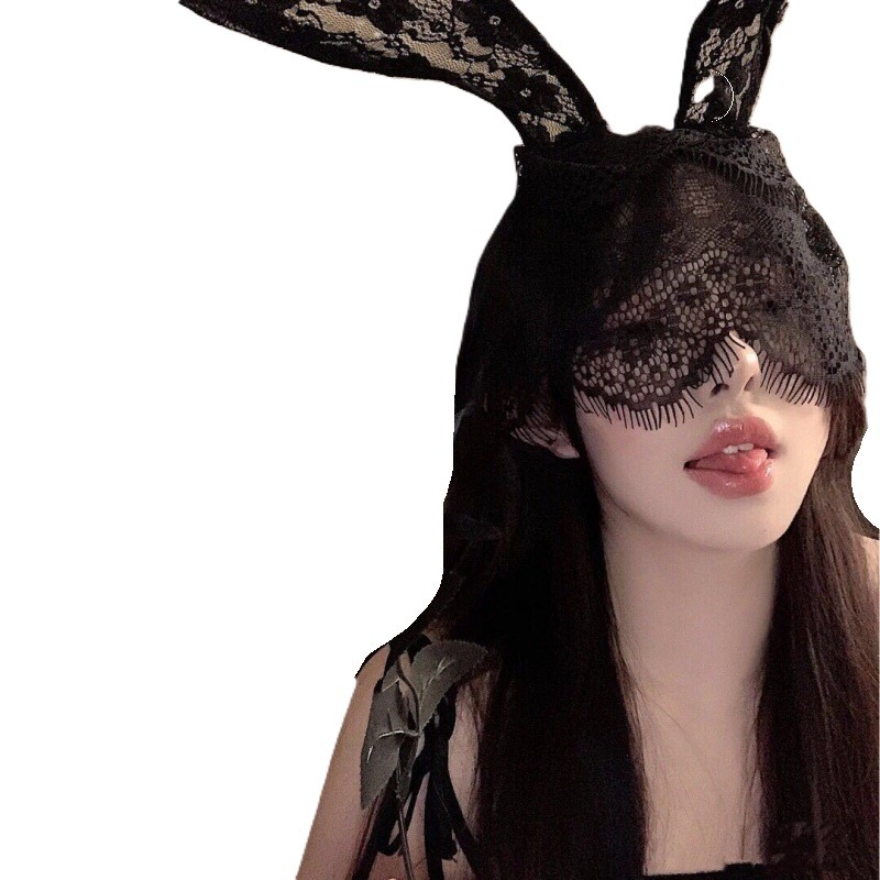 (現貨)黑色性感貓耳朵髮箍女蕾絲面罩遮臉網紗頭紗髮飾頭飾(長短款)-細節圖8