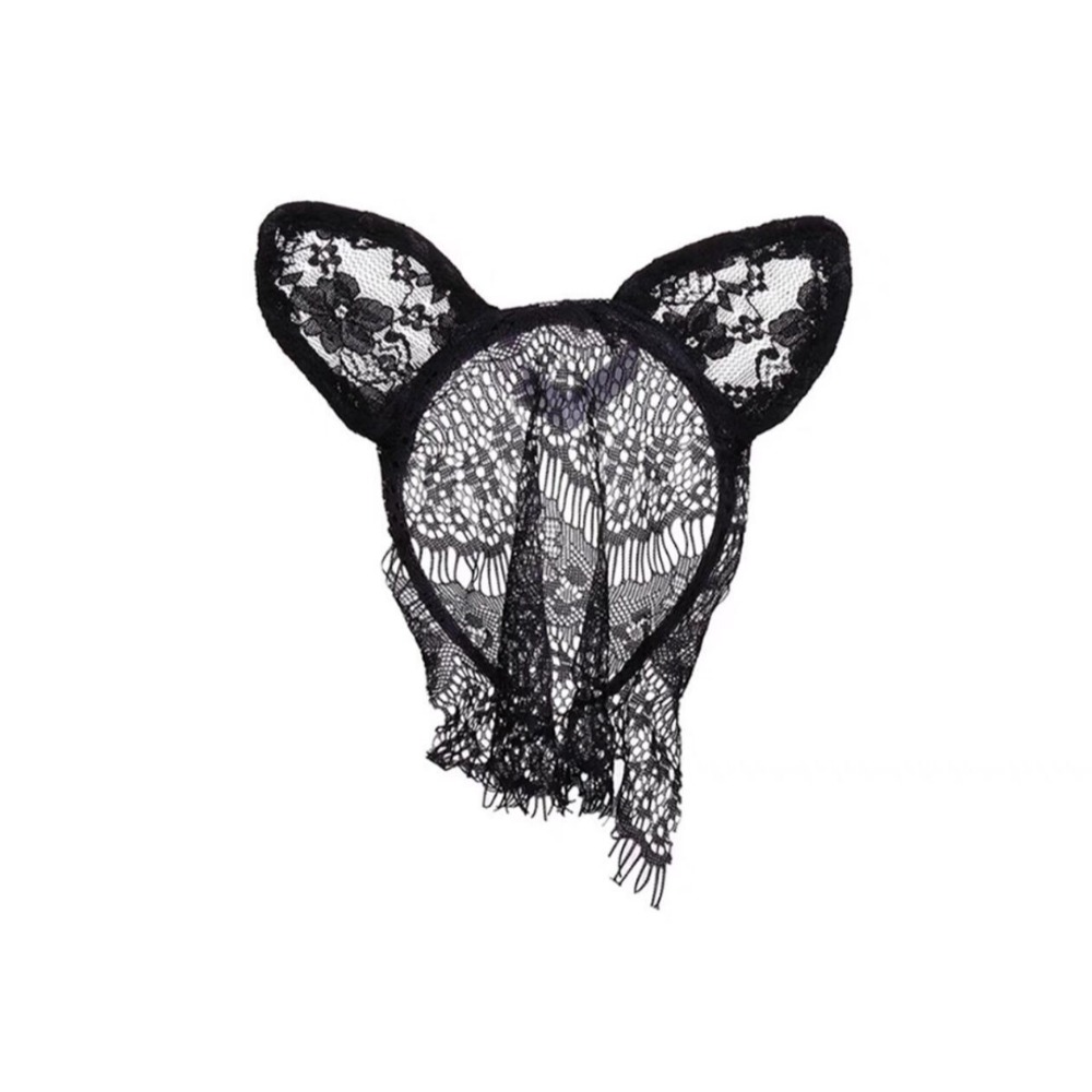 (現貨)黑色性感貓耳朵髮箍女蕾絲面罩遮臉網紗頭紗髮飾頭飾(長短款)-規格圖10