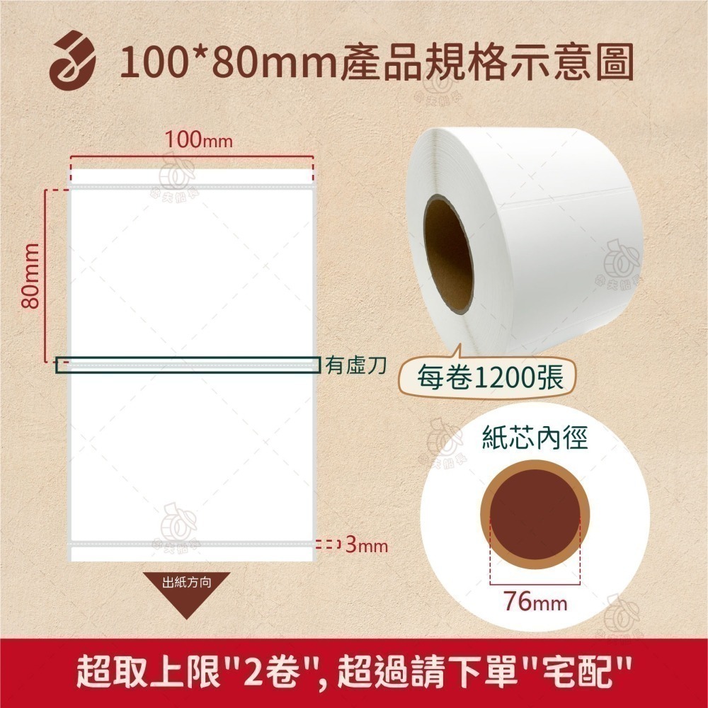 魯夫船長【珠光霧面貼紙，寬度10cm(多尺寸)】條碼標籤貼紙／霧珠貼紙／防水撕不破／冷凍食品化妝品標籤機／標籤機-細節圖2