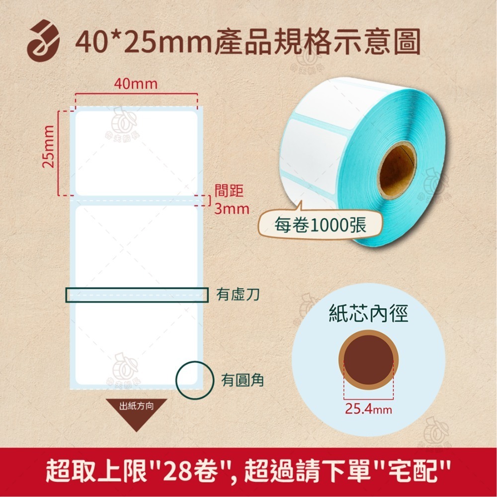 【耐高溫】40 x 25 mm *1000 張／卷