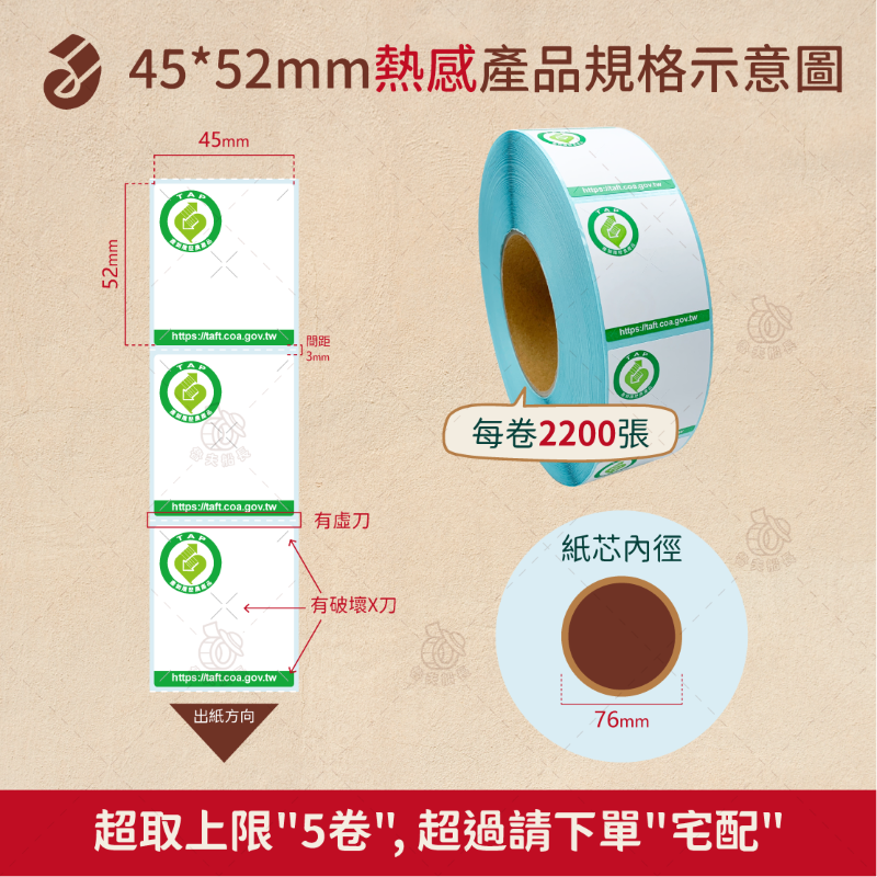【75*42mm，45*52mm 熱感-產銷履歷貼紙】 產銷履歷認證 / 農產品標章貼紙  /產銷貼紙 現貨 魯夫船長-細節圖3