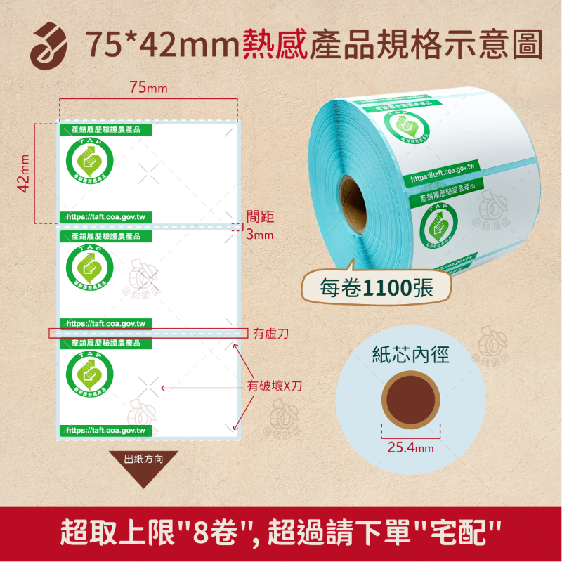 【75*42mm，45*52mm 熱感-產銷履歷貼紙】 產銷履歷認證 / 農產品標章貼紙  /產銷貼紙 現貨 魯夫船長-細節圖6