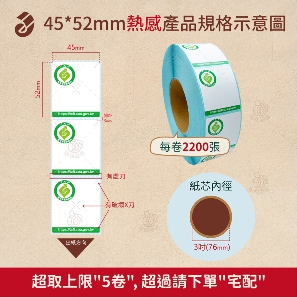 魯夫船長 【75*42mm，45*52mm 熱感-產銷履歷貼紙】 產銷履歷認證／農產品標章貼紙／產銷貼紙／台灣製-規格圖9