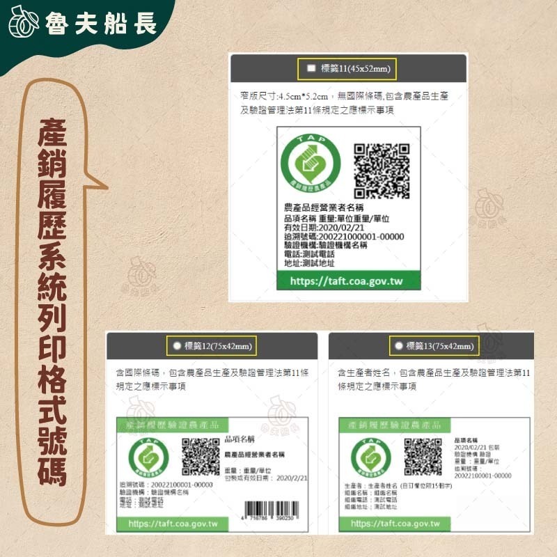 魯夫船長【75*42mm，45*52mm 珠光霧面－產銷履歷貼紙】產銷履歷認證／農產品標章貼紙／農產品貼紙／標籤機-細節圖2