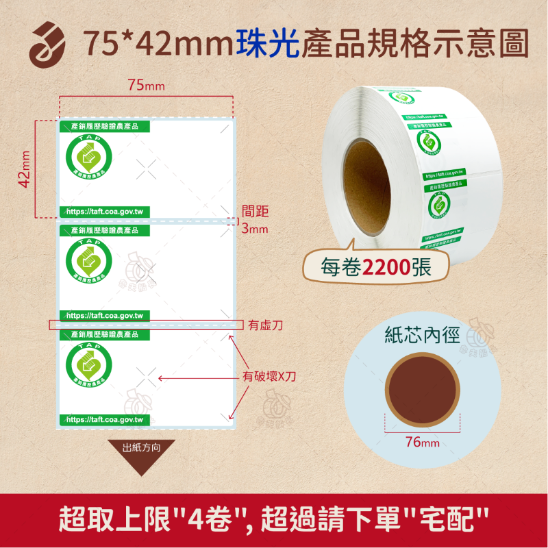 魯夫船長【75*42mm，45*52mm 珠光霧面－產銷履歷貼紙】產銷履歷認證／農產品標章貼紙／農產品貼紙／標籤機-細節圖5