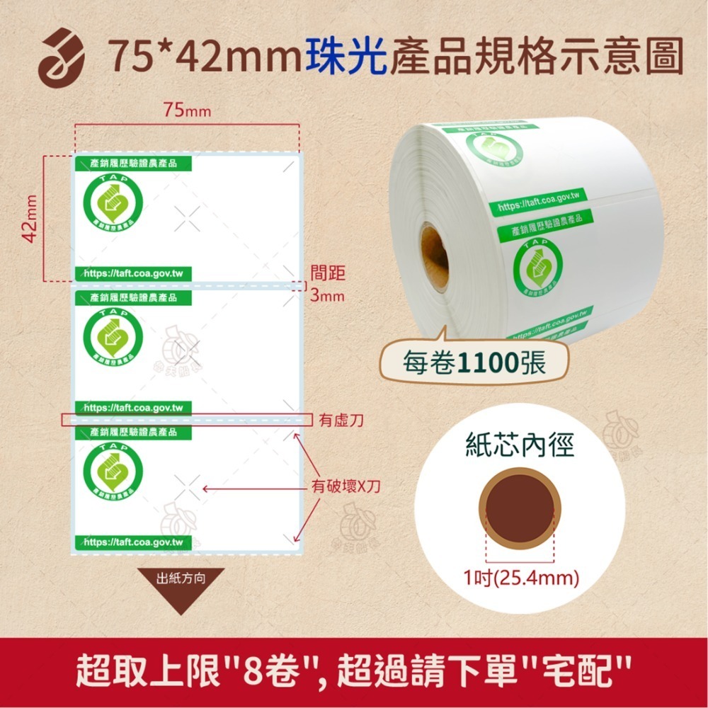 魯夫船長【75*42mm，45*52mm 珠光霧面－產銷履歷貼紙】產銷履歷認證／農產品標章貼紙／農產品貼紙／標籤機-規格圖8