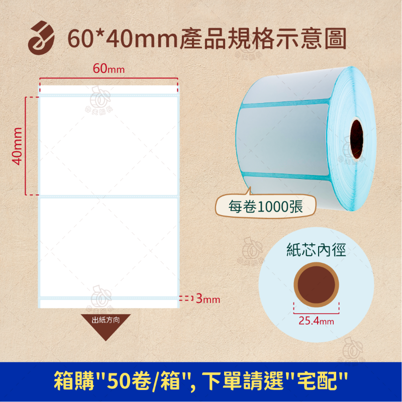 🌵箱購🌵【熱感貼紙55*40mm，60*40mm】熱感應貼紙 / 標籤貼紙/條碼/飲料杯貼/ 服飾業專用 現貨-細節圖4