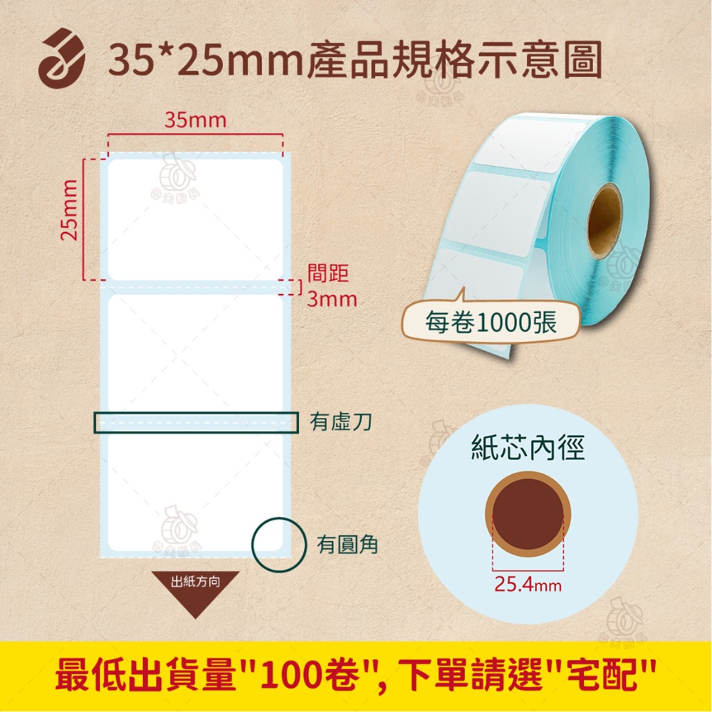 【經濟型】35 x 25mm *1000張／卷（100卷／箱）