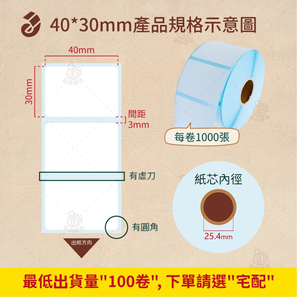 魯夫船長🌵箱購🌵【熱感應貼紙，寬度3~4cm】感熱貼紙／標籤貼紙／條碼貼紙／飲料杯貼／食品標籤貼紙／標籤機／經濟型-規格圖7