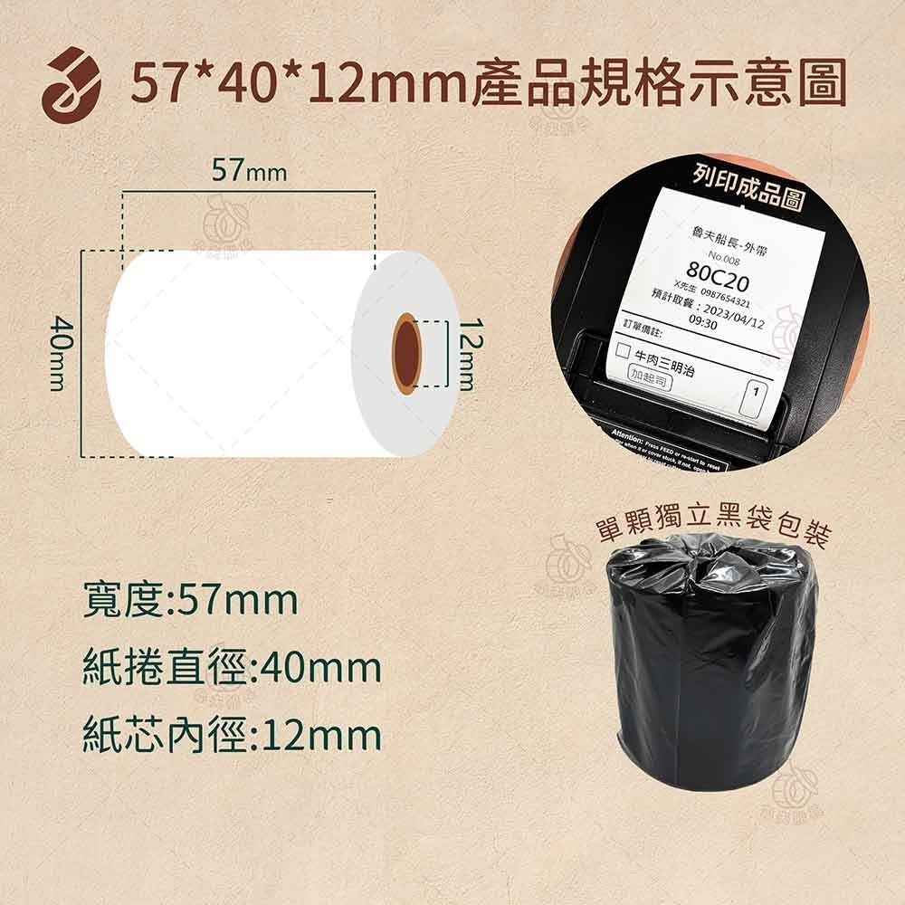魯夫船長🌵箱購🌵 熱感紙捲57*40*12mm／POS感熱紙卷／FOODPANDA專用／熊貓sunmi出單紙-規格圖4