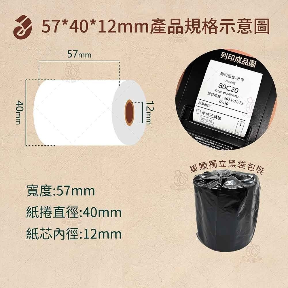 魯夫船長🌵箱購🌵 熱感紙捲57*40*12mm／POS感熱紙卷／FOODPANDA專用／熊貓sunmi出單紙-規格圖4