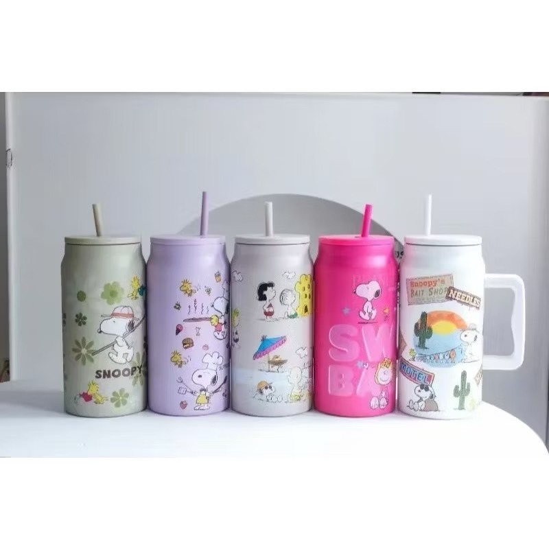 奶油商店｜台灣現貨🐈史努比保溫杯 304不銹鋼1.5L大容量新款大麥剋冰壩杯 帶手柄冰霸杯 保溫杯 高顏值-細節圖2