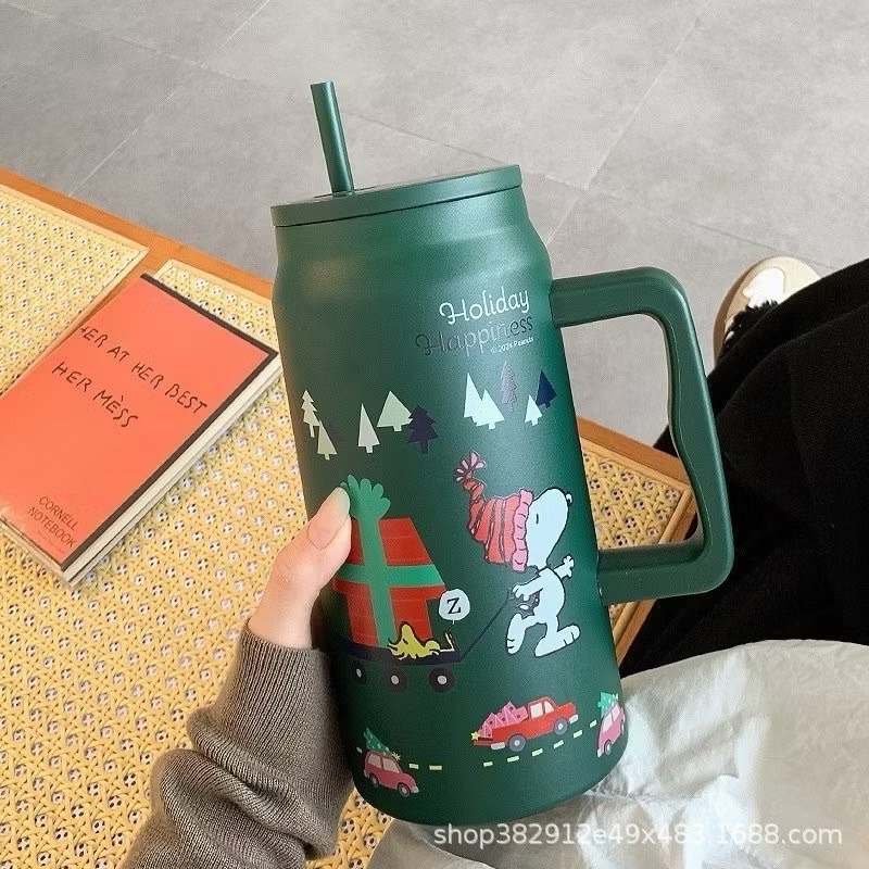 奶油商店｜台灣現貨🐈史努比保溫杯 304不銹鋼1.5L大容量新款大麥剋冰壩杯 帶手柄冰霸杯 保溫杯 高顏值-規格圖4