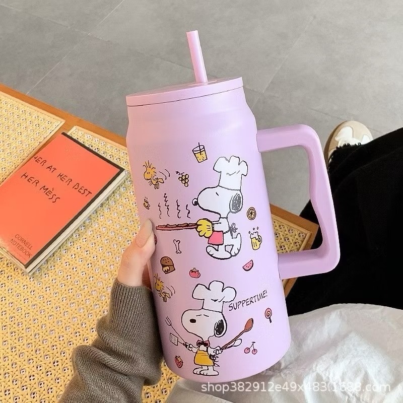 奶油商店｜台灣現貨🐈史努比保溫杯 304不銹鋼1.5L大容量新款大麥剋冰壩杯 帶手柄冰霸杯 保溫杯 高顏值-規格圖4
