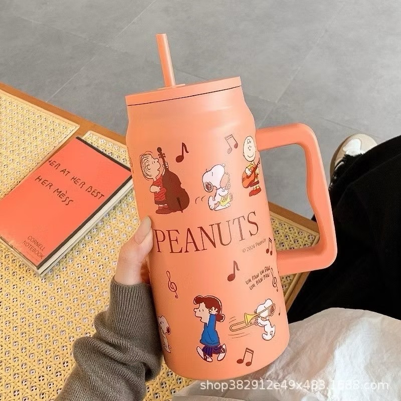 奶油商店｜台灣現貨🐈史努比保溫杯 304不銹鋼1.5L大容量新款大麥剋冰壩杯 帶手柄冰霸杯 保溫杯 高顏值-規格圖4