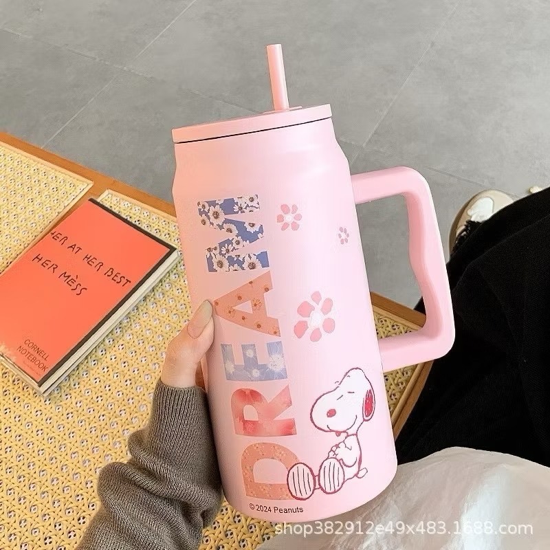 奶油商店｜台灣現貨🐈史努比保溫杯 304不銹鋼1.5L大容量新款大麥剋冰壩杯 帶手柄冰霸杯 保溫杯 高顏值-規格圖4