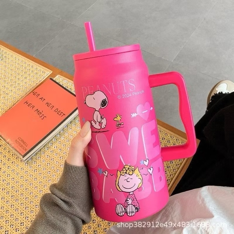 奶油商店｜台灣現貨🐈史努比保溫杯 304不銹鋼1.5L大容量新款大麥剋冰壩杯 帶手柄冰霸杯 保溫杯 高顏值-規格圖4