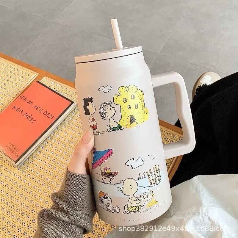奶油商店｜台灣現貨🐈史努比保溫杯 304不銹鋼1.5L大容量新款大麥剋冰壩杯 帶手柄冰霸杯 保溫杯 高顏值-規格圖4