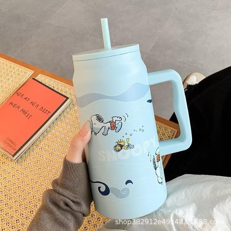奶油商店｜台灣現貨🐈史努比保溫杯 304不銹鋼1.5L大容量新款大麥剋冰壩杯 帶手柄冰霸杯 保溫杯 高顏值-規格圖4