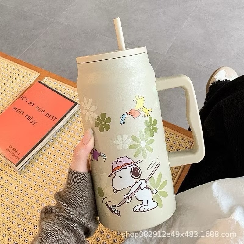 奶油商店｜台灣現貨🐈史努比保溫杯 304不銹鋼1.5L大容量新款大麥剋冰壩杯 帶手柄冰霸杯 保溫杯 高顏值-規格圖4