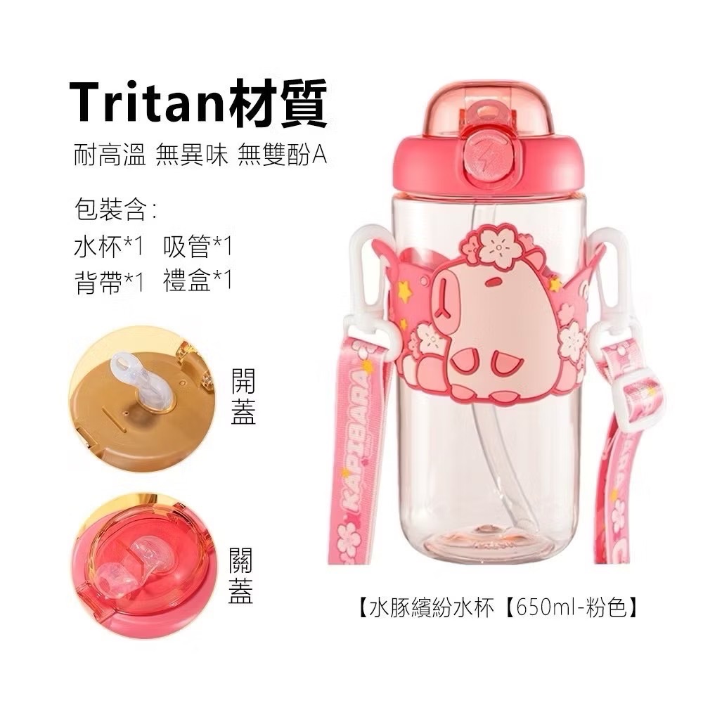奶油商店｜台灣現貨🐈2024新品 卡皮巴拉水壺 水豚水壺 水豚君 Tritan水壺 兒童水壺 650ml-規格圖6