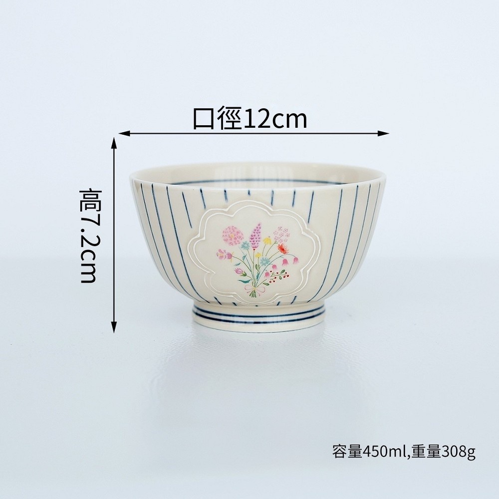 日式陶瓷碗 5吋 6吋 7吋｜Hesii 日日好食 春和花紋碗 飯碗 湯碗 麵碗 丼飯碗 花卉餐具-規格圖3