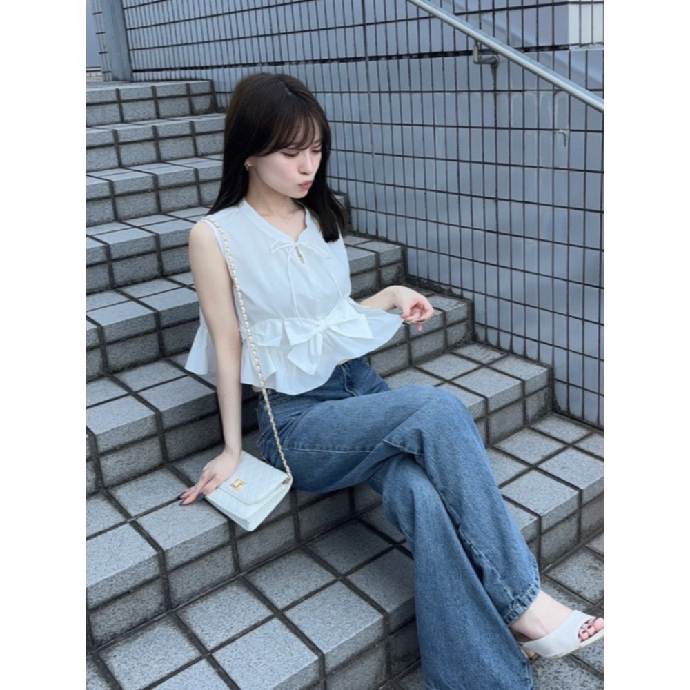 現貨｜GRL 蝴蝶結荷葉邊 無袖 襯衫 ai302 ✨-細節圖2