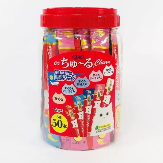【CIAO】啾嚕肉泥  嚕嚕條 CIAO肉泥 貓肉泥 INABA  綜合桶 50入x14g/條-細節圖2