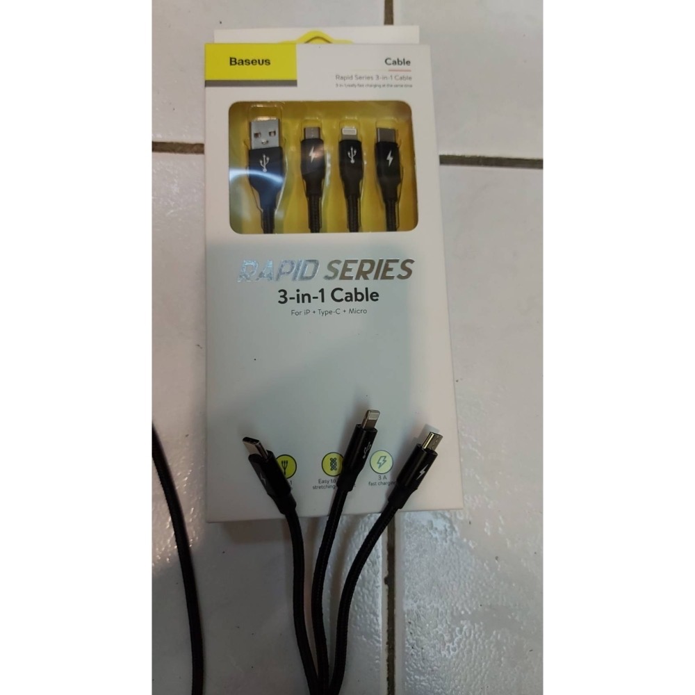 倍思一拖三充電線　是一．二年前產品尾貨　品質不錯　最高可達2.4 到 3 A（max）支援蘋果傳輸-細節圖3