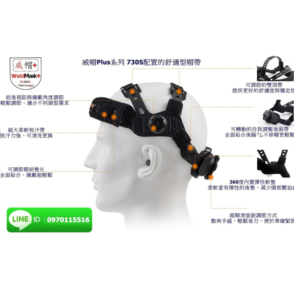 威帽+ WELDMASK+ 新品730S自動變色焊接面罩/變光電焊，1/1/1/1光學，大視窗，適用工業等級，亞焊，電焊-細節圖4