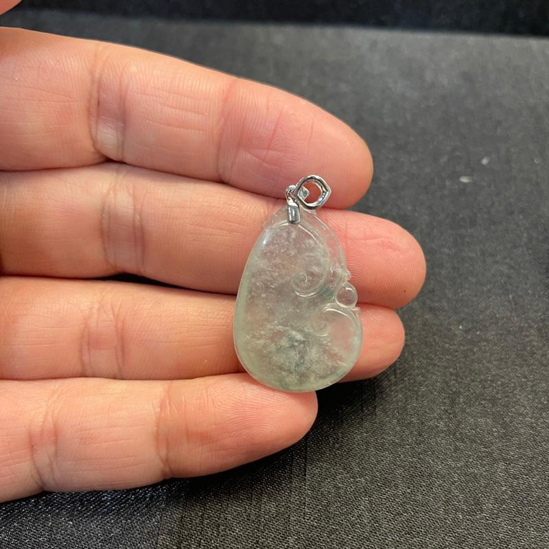 送禮首選.天然翡翠「冰種飄花如意墜」18K金鑽石頭.母親節送禮.收藏皆宜｜超值優惠.瀚玉珠寶 緬甸玉-細節圖4