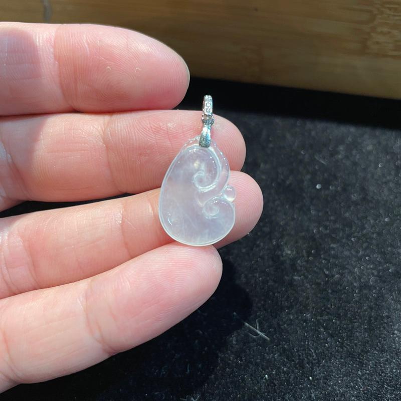 瀚玉珠寶.天然A貨緬甸玉.冰種超白如意翡翠墜.事事如意..925純銀墜頭.送禮收藏兩相宜｜緬甸玉-細節圖2