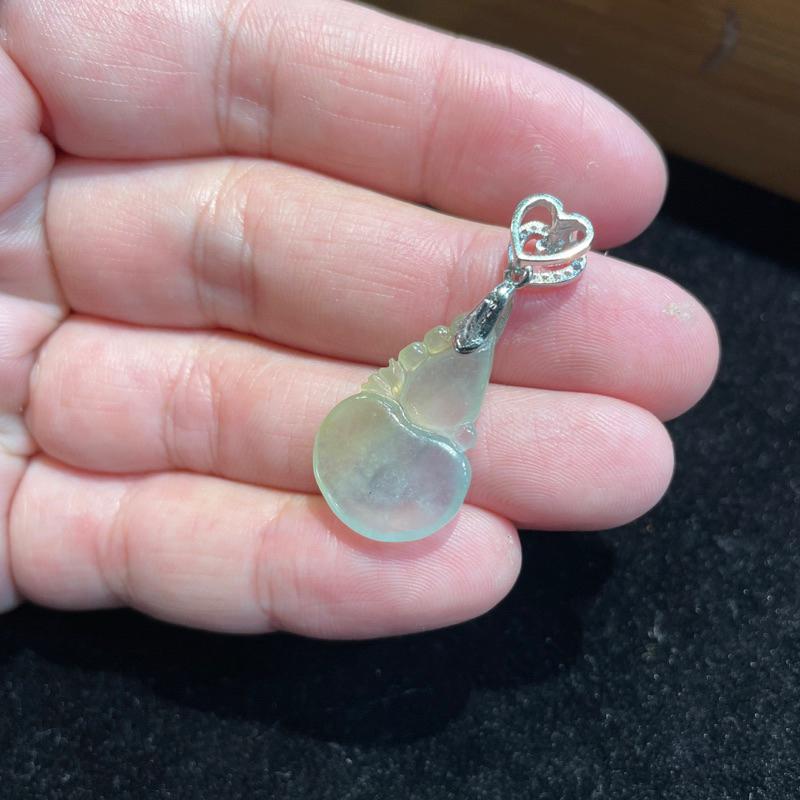 瀚玉珠寶.天然A貨緬甸玉.高冰黃葫蘆翡翠墜.925純銀墜頭.送禮收藏兩相宜｜緬甸玉-細節圖3