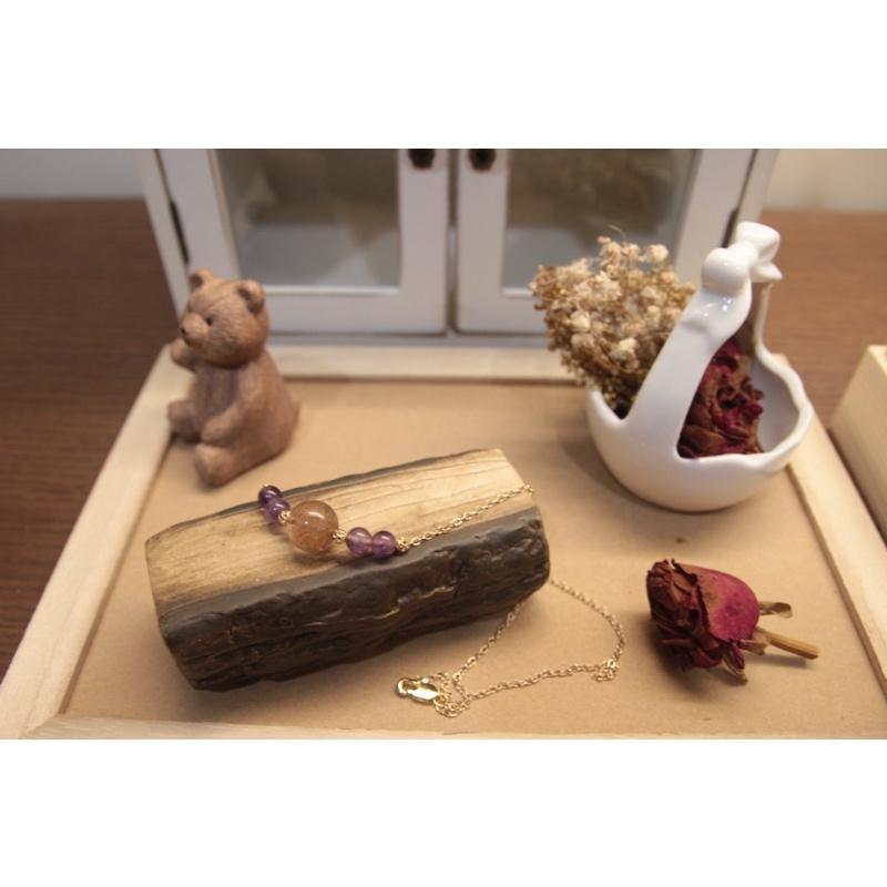 淡雅清香「紅銅鈦+紫水晶項鍊」水晶項鍊，14k注金｜元元圓滾滾-細節圖2