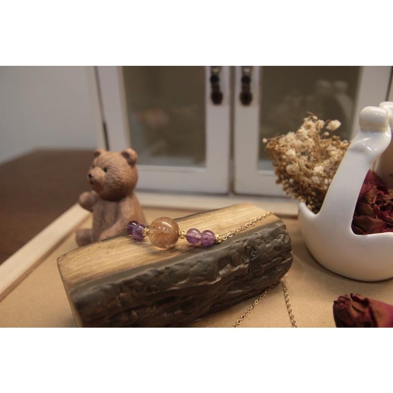 淡雅清香「紅銅鈦+紫水晶項鍊」水晶項鍊，14k注金｜元元圓滾滾-細節圖3