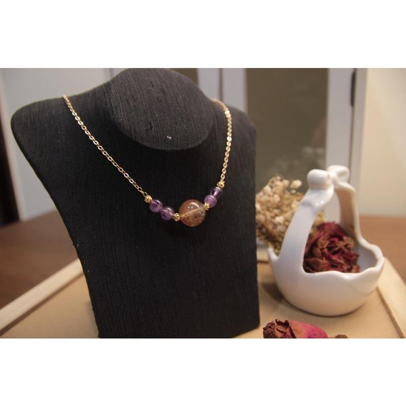 淡雅清香「紅銅鈦+紫水晶項鍊」水晶項鍊，14k注金｜元元圓滾滾-細節圖4