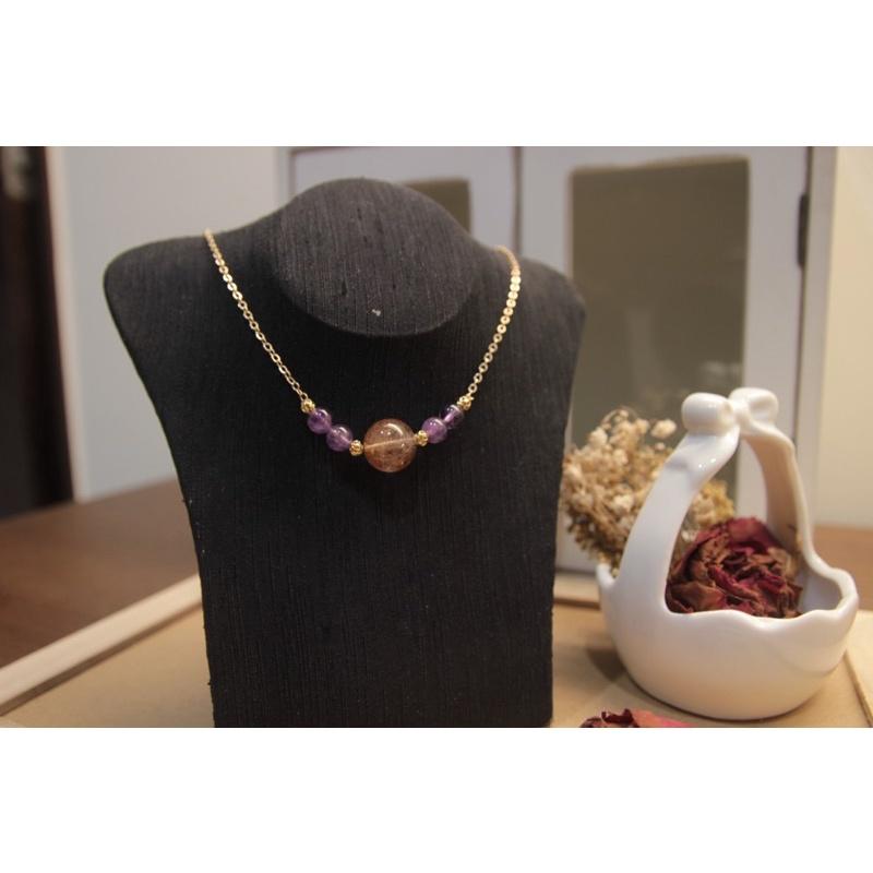 淡雅清香「紅銅鈦+紫水晶項鍊」水晶項鍊，14k注金｜元元圓滾滾-細節圖5