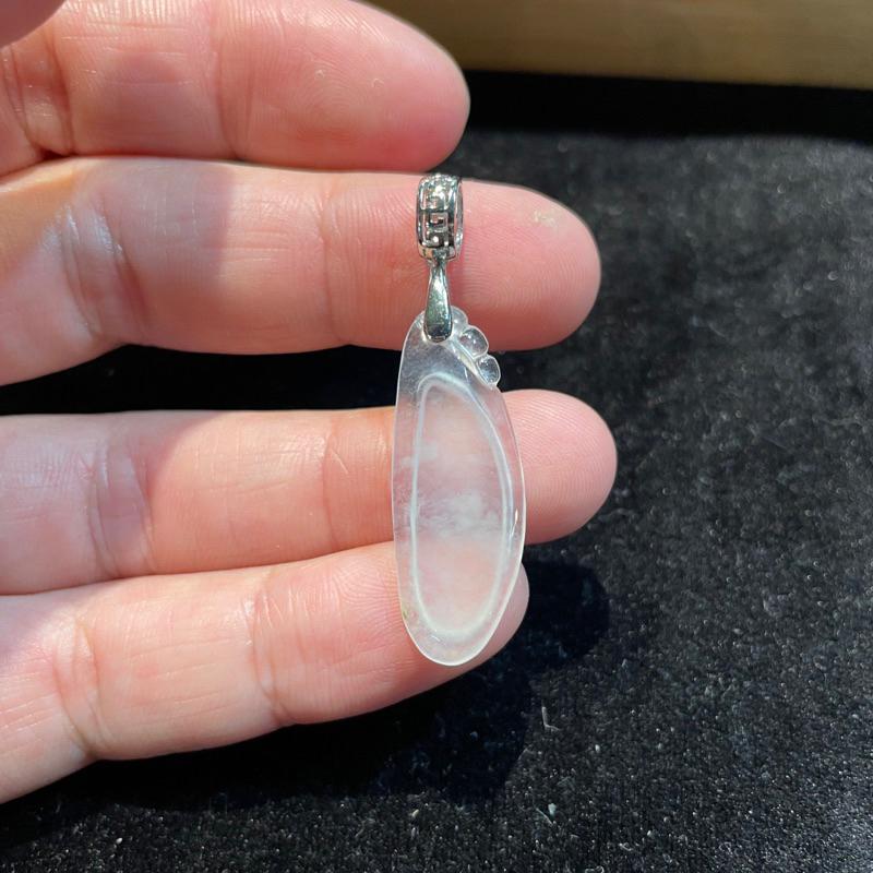 小資精選🎁.天然A貨緬甸玉.玻璃種白冰福瓜墜.925純銀墜頭.送禮收藏兩相宜｜超值優惠.瀚玉珠寶-細節圖2