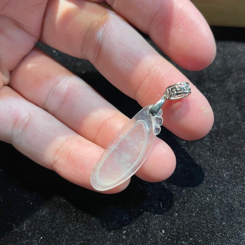 小資精選🎁.天然A貨緬甸玉.玻璃種白冰福瓜墜.925純銀墜頭.送禮收藏兩相宜｜超值優惠.瀚玉珠寶-細節圖3