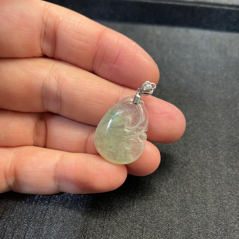 精選🎁天然A貨緬甸玉「冰種帶綠如意墜」18K金鑽石頭.送禮收藏兩相宜｜超值優惠.瀚玉珠寶-細節圖2